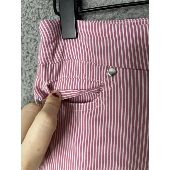 Mario Serrani Italy Pants Small Crop Striped Pull On Stretch Skinny Pink White - Picture 4 of 14